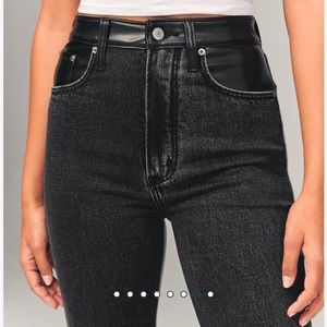 Mixed Fabric Ultra High Rise Ankle Straight Jean - short